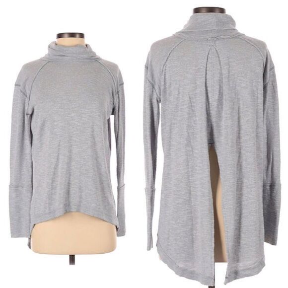 We The Free Knit Turtleneck Top Lagenlook Knit Split Back Gray Size XS - Picture 2 of 7